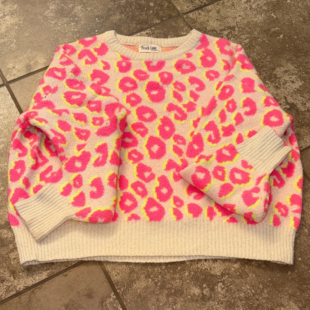 Peach Love California Neon Pink Animal Print Sweater